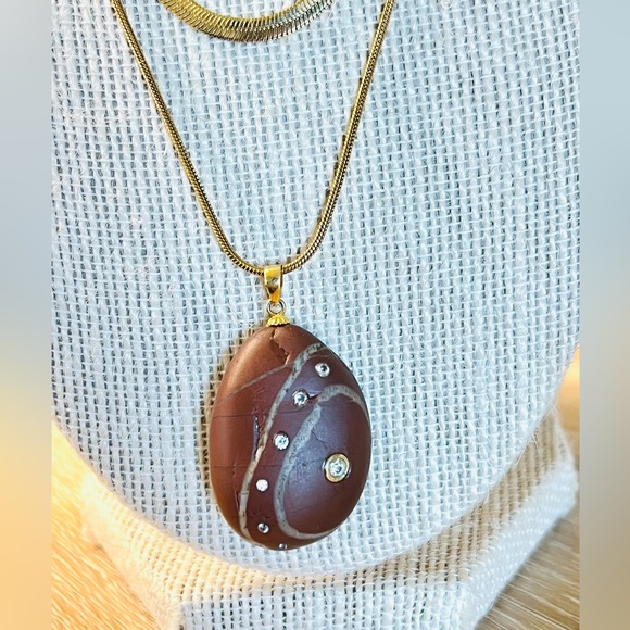 Handmade Red Jasper with CZ Diamonds Necklace Ring Set - Picture 5 of 10